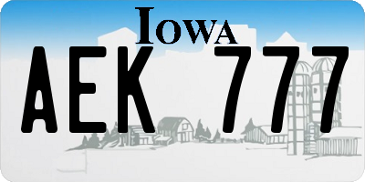 IA license plate AEK777