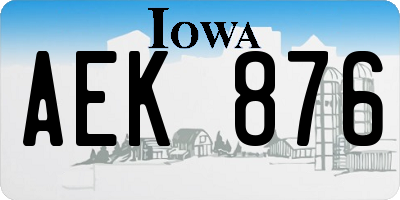 IA license plate AEK876