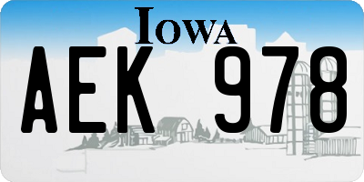 IA license plate AEK978