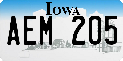 IA license plate AEM205