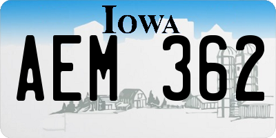IA license plate AEM362