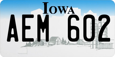 IA license plate AEM602