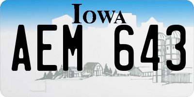 IA license plate AEM643