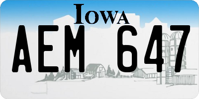 IA license plate AEM647