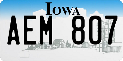 IA license plate AEM807
