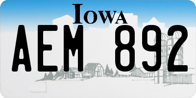 IA license plate AEM892