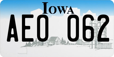 IA license plate AEO062