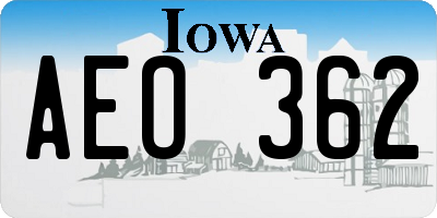 IA license plate AEO362