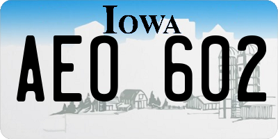IA license plate AEO602