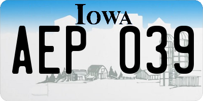 IA license plate AEP039