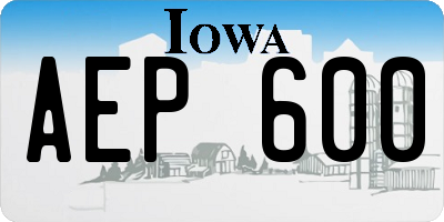 IA license plate AEP600