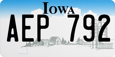 IA license plate AEP792