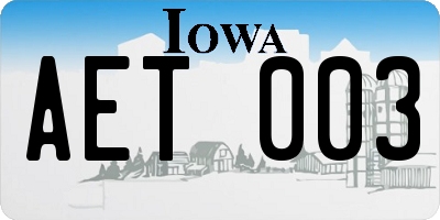IA license plate AET003