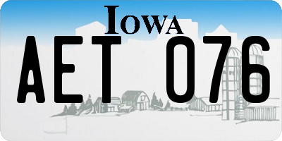 IA license plate AET076