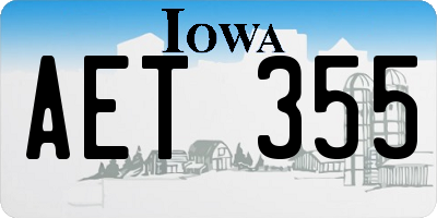 IA license plate AET355