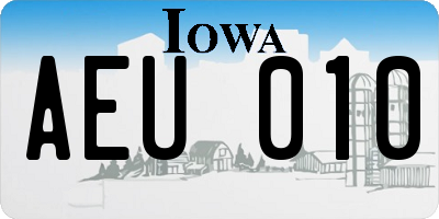 IA license plate AEU010