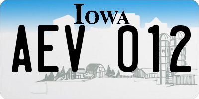 IA license plate AEV012