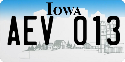 IA license plate AEV013