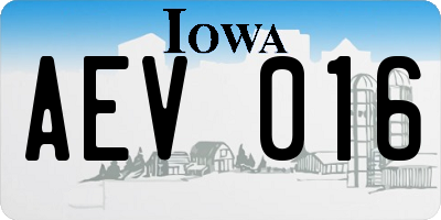IA license plate AEV016