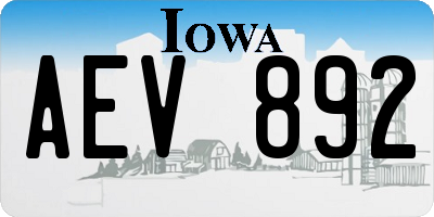 IA license plate AEV892