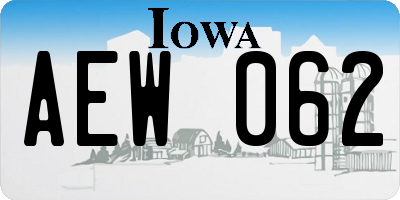 IA license plate AEW062