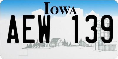 IA license plate AEW139