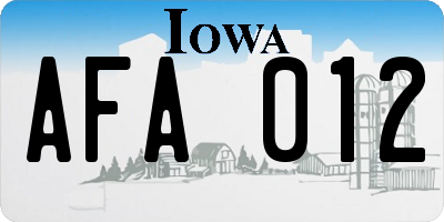 IA license plate AFA012