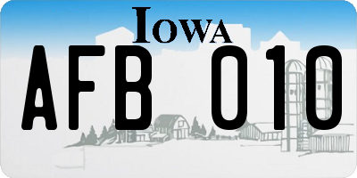 IA license plate AFB010