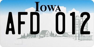 IA license plate AFD012