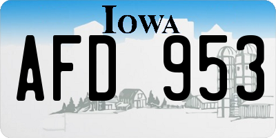 IA license plate AFD953