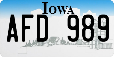 IA license plate AFD989