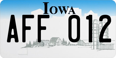 IA license plate AFF012