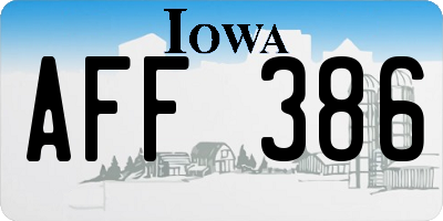 IA license plate AFF386