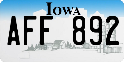 IA license plate AFF892