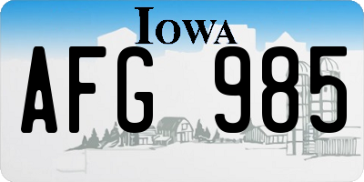 IA license plate AFG985