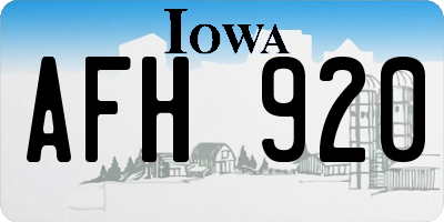 IA license plate AFH920