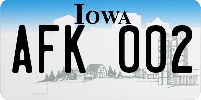 IA license plate AFK002