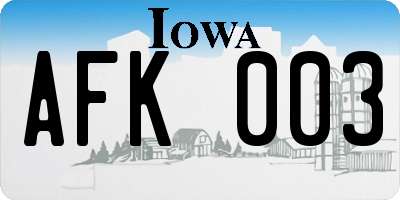 IA license plate AFK003