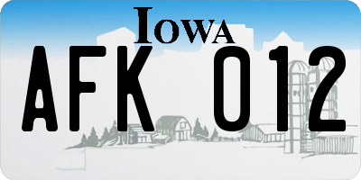 IA license plate AFK012