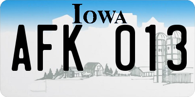 IA license plate AFK013