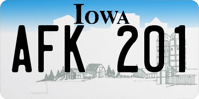IA license plate AFK201