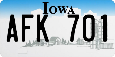 IA license plate AFK701
