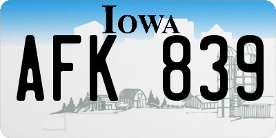 IA license plate AFK839