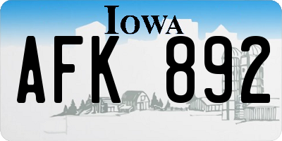 IA license plate AFK892