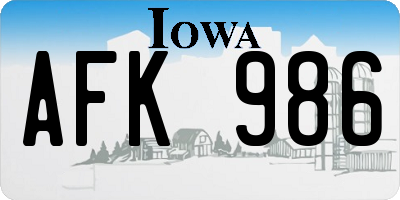 IA license plate AFK986