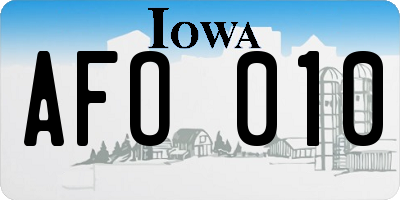 IA license plate AFO010