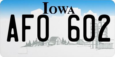 IA license plate AFO602