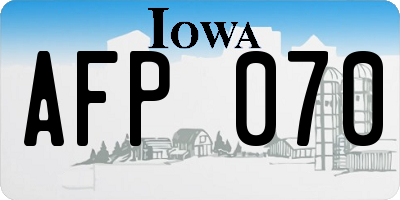 IA license plate AFP070