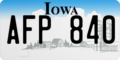 IA license plate AFP840