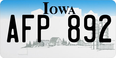 IA license plate AFP892